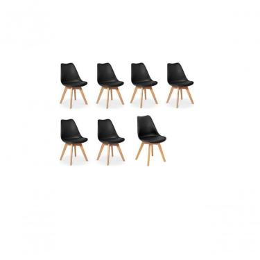 Imagem de Kit C|7 Cadeira Leda Preta Charles Eames Wood Com Almofada