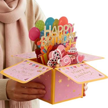 Imagem de Pop Up Cartão de Feliz Aniversário, Doce Borboleta 3D Cartões de Presente para Filha, Filho, Mãe, Pai, Amigo - Rosa