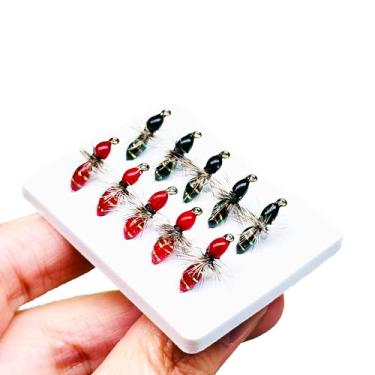 Imagem de Qievcrme 10 peças de moscas amarradas à mão, iscas/anzóis para pesca com moscas molhadas, biônica, Griffiths, isca artificial para truta, robalo e salmão para pesca em rios lagos (preto e vermelho)