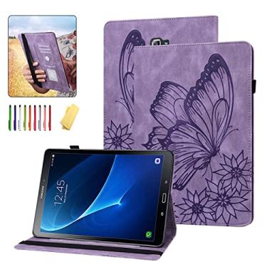 Imagem de UUcovers Capa para Samsung Galaxy Tab A de 10,1 polegadas modelo antigo 2016 (SM-T580/T585/T587) (Versão SEM S Pen) com suporte para lápis, capa carteira de couro PU em relevo, flor borboleta roxa