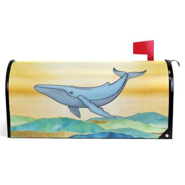Imagem de Capas magnéticas decorativas para caixa de correio com desenho animado baleia azul vinil capa de caixa de correio outono caixa de correio moderna decoração de jardim tamanho padrão 52,6 x 45,8 cm