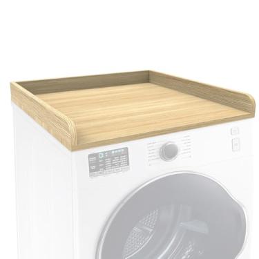 Imagem de SADIELIFE Bancada de lavadora e secadora com trilhos de borda, 69,8 cm de profundidade x 69,8 cm, bancada de madeira para lavadora e secadora, alta aderência, topo de máquina de lavar roupa para