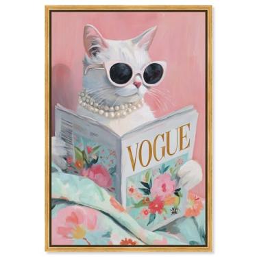 Imagem de Spring Magazine Feline Canvas Print Pet Wall Decor por Art Remedy, moldura dourada, 50 x 76 cm