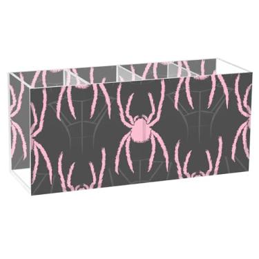 Imagem de TSENQUE Porta-canetas divertido, personalizado, fofo, arte, teia de aranha rosa, preto, organizador de pincéis de acrílico, porta-lápis