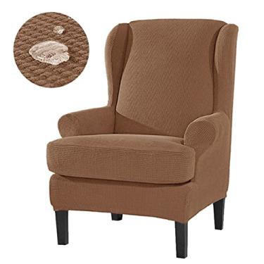Imagem de BAGASI Capas de cadeira Wingback, capa de poltrona com asa elástica, capa de poltrona de 2 peças, protetor de móveis para sala de estar, café leve