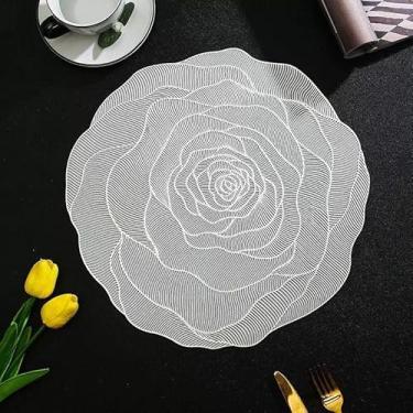 Imagem de Kit 4 ou 6 Jogo Americano Mesa Posta Antiderrapante Resistente ao Calor para Jantar (flor prata,6 Pecas)
