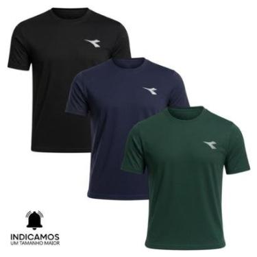 Imagem de Kit 3 Camisetas Diadora Small Logo Masculina - Verde Escuro e Marinho XGG-Masculino