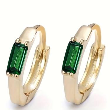 Imagem de Brincos de argola minimalistas retangulares verdes de zircônia cúbica joias modernas para mulheres, One, Metal, Zircônia cúbica