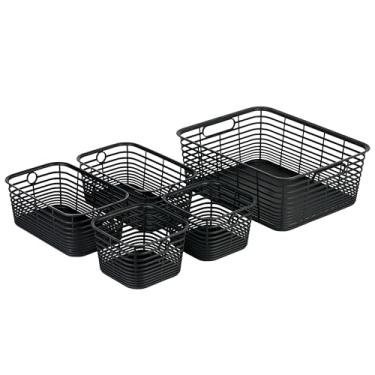 Imagem de Curver Conjunto de 5 cestas decorativas de plástico Aria de vários tamanhos para organização e armazenamento – caixas perfeitas para escritório em casa, prateleiras de armário, despensa de cozinha e
