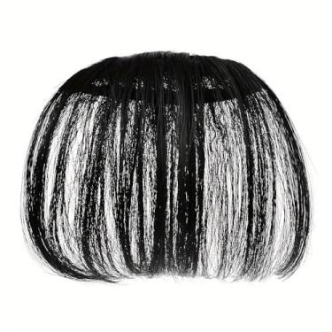 Imagem de Clip in Bangs para mulheres - Peruca de cabelo sintético natural preta reta arejada, peruca franja em extensões de cabelo para uso diário e festa