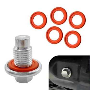 Imagem de Dogary 1 peça M14 x 1,5 plugue de drenagem de óleo, parafuso de porca de drenagem de cárter de óleo com arruela de esmagamento antivazamento de 5 peças, peça de reposição OEM # 09247-14027 68094567AA