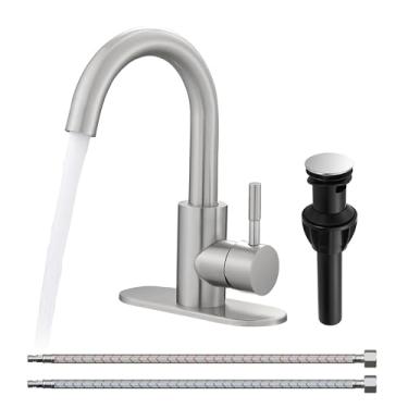 Imagem de Fransiton Torneiras de banheiro, torneira de pia de bar orifício único para banheiro cozinha campistas com placa de deck torneira externa vaso lavatório de casa de fazenda (níquel escovado - C)