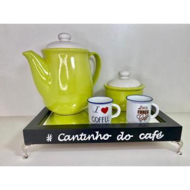 Imagem de BANDEJA CANTINHO DO CAFÉ COM PÉS DE METAL DOURADO E ESPELHO 20X30cm - 
