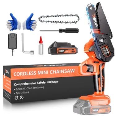 Imagem de Motosserra elétrica sem fio de 21 V, 4 pol, motosserra elétrica portátil e portátil para poda de árvores, jardim e quintal, motosserra a bateria presentes para homens, mulheres, pai