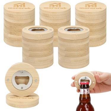 Imagem de Abridor de garrafa de bambu com 30 peças, abridores de madeira a granel, adesivo magnético redondo de 6,6 cm para decoração de bar, porta-copos, presente para convidados, casamentos, cozinhas, festas