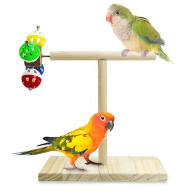 Imagem de PINVNBY Parquinho de pássaros, parquinho, brinquedo, academia, calopsita, brinquedos de madeira, acessórios para gaiolas de pássaros, escada com copos alimentadores, brinquedos pendurados para