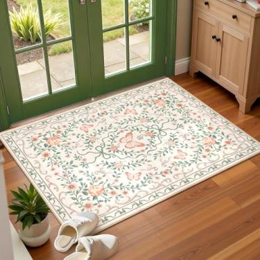 Imagem de GarveeHome Tapete floral 2x3 antiderrapante, tapete de entrada, borboleta, resistente a manchas, tapete de cozinha macio para sala de jantar, quarto, lavável para sala de estar, banheiro, 5 x 7 cm