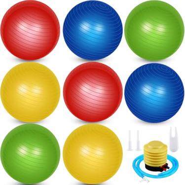 Imagem de Leyndo 8 bolas de exercícios de ioga a granel 66 cm com equipamento inflável bola de pilates com bomba rápida anti-explosão para gravidez, parto, fitness, melhor equilíbrio postural, ioga, pilates