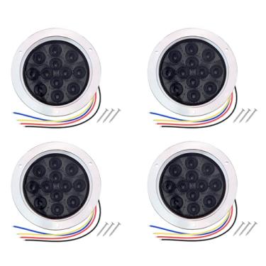 Imagem de TMH (Pacote com 4 luzes traseiras de 10 cm, lentes fumê vermelhas, LED estroboscópico, 12 unidades embutidas, moldura cromada, à prova d'água, luz estroboscópica sólida e intermitente, 12 V para