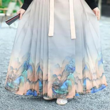 Imagem de Camisa preta montanha estampada com cara de cavalo saia Hanfu terno feminino fantasia cosplay Halloween vestido