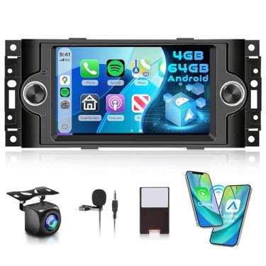 Imagem de 4G + 64G Android 15 estéreo de carro para Jeep Wrangler Chrysler Dodge Commander Patriot Compass 300C sem fio Carplay Android Auto, tela sensível ao toque de 6,2 polegadas, conexão espelhada, WiFi