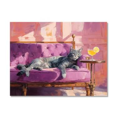 Imagem de Gato preto com Martini impressão de arte fofo gato peculiar coquetel bar decoração moderna casa cozinha arte de parede pintura em tela pôster estética (SKU5,16x24" = (40x60 cm), sem moldura)