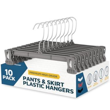 Imagem de Lifemaster Cabides para calças com clipes, pacote com 10, cabides resistentes de 30 cm com clipes antiderrapantes e gancho giratório de 360°, organizador de armário para calças, saias e shorts, cinza
