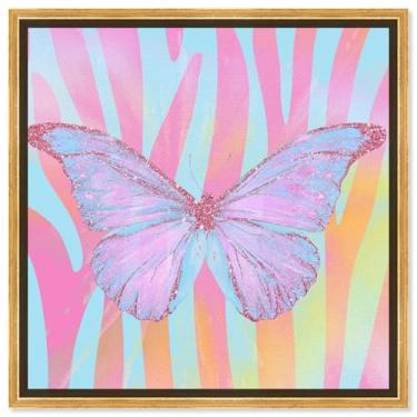 Imagem de Art Remedy Arte de parede maximalista Boho em tela de borboleta colorida, moldura dourada, 76 cm x 76 cm