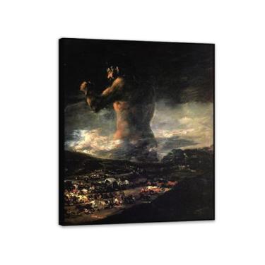 Imagem de Arte de parede de Francisco Goya, O Colosso, impressão em tela famosa reprodução de pinturas a óleo abstratas imagem emoldurada para decoração de casa 70 x 60 cm (28 x 24 polegadas) moldura preta