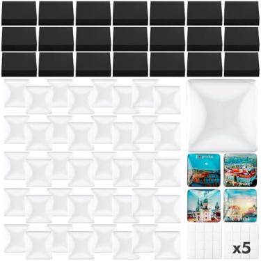Imagem de Aertiavty Kit de fabricação de 120 ímãs de geladeira, ímãs de vidro de 3 cm para geladeira, armário, quadro branco, escritório, cozinha, ímã decorativo (60 ímãs quadrados + 60 vidros + pontos adesivos