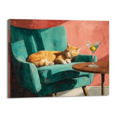 Imagem de Gato preto com Martini impressão artística bonito gato peculiar coquetel bar carrinho decoração moderna casa cozinha arte de parede pintura em tela pôster estética (SKU12,12x45,7 cm = (30 x 45 cm