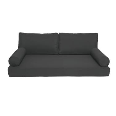 Imagem de FSJITF Sofá-cama solteiro de pátio, à prova d'água e resistente ao desbotamento, capa para colchão de rede de madeira ao ar livre + 2 capas de almofada de reforço traseiro (conjunto de 5 peças)