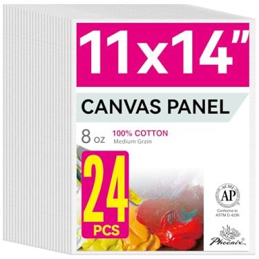Imagem de PHOENIX Painéis de Tela de Pintura 11 X 14", Pacote de 24 A Granel - Placas de Tela 100% Algodão Sem Ácido com Primer Triplo de 8 Onças para Pintura, Placas de Tela Plana Em Branco Branco para Acrílic
