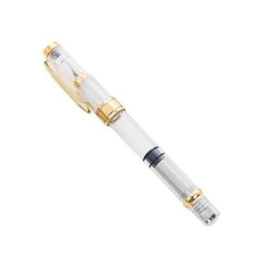 Imagem de XMKT Caneta-tinteiro transparente moderna com clipe dourado ou prata canetas coloridas materiais escolares para estudantes artigos de papelaria (dourado transparente, ponta EF 038 mm)