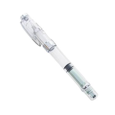 Imagem de CYSUE Caneta-tinteiro transparente moderna com clipe dourado ou prata canetas coloridas materiais escolares para estudantes artigos de papelaria (prata verde transparente, ponta F 05 mm)