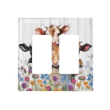 Imagem de TYIGBXFYO Highland Cow 2 Gang Double Rocker Capas decorativas de interruptor de luz de fazenda placas de parede elétricas rústicas receptáculo placas frontais para banheiro casa
