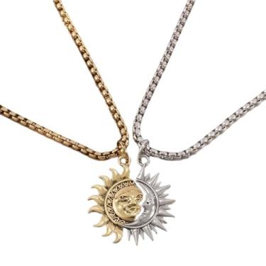 Imagem de IQPDYV Colar combinando sol e lua para casais, ouro, prata, celestial, colar assimétrico, conjunto de joias BFF para presente de Dia dos Namorados, Large, Metal, Sem Pedra Preciosa