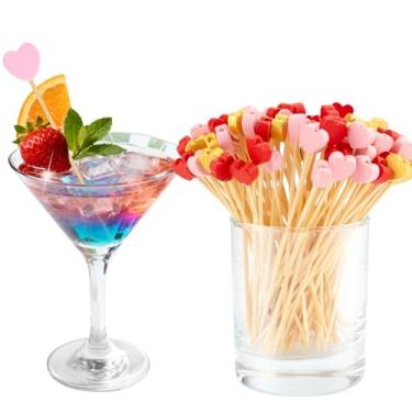 Imagem de DecorWoo 100 peças de palitos de coquetel de dia dos namorados, palitos decorativos de coração para aperitivos, espetos de coquetel em forma de coração para aperitivos, palitos de comida longa de