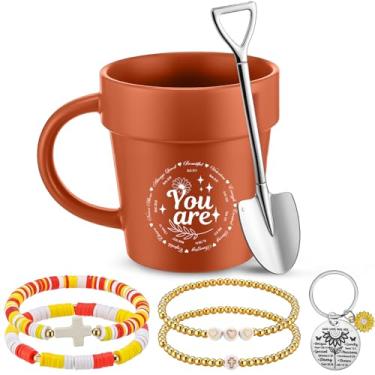 Imagem de Didaey 5 peças presentes cristãos para mulheres Faith God Says You Are caneca de café crochê girassol pulseira chaveiro presentes religiosos de Natal para homens mulheres mãe irmã amigos membros da