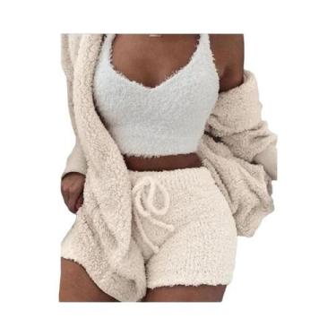 Imagem de Conjunto De Pijama Feminino De Inverno Quente E Grosso De Pelúcia Long
