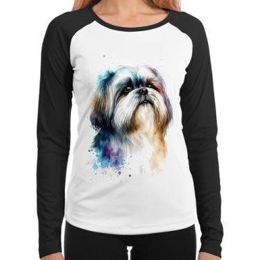 Imagem de Baby Look Raglan Cachorro Shih Tzu Watercolor Manga Longa - Foca na Mo