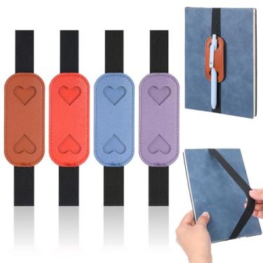 Imagem de Aphumedc 4 peças de clipe de suporte de caneta, laço de couro em forma de coração para notebook, diário, planejador – bolsa elástica para material de escritório escolar, estojo de lápis bonito para