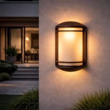 Imagem de Arandela Luminária de Parede Externa Marrom Jardim E27 Dital Grade Redonda Lente Fosca