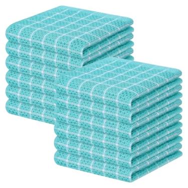 Imagem de Homaxy Panos de prato 100% algodão, pacote com 12 - 30,5 x 30,5 cm, panos de prato de trama waffle para lavar pratos, panos de prato ultra absorventes e de secagem rápida, água-marinha