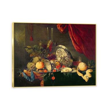 Imagem de Moldura dourada. Arte vintage emoldurada de frutas mortas, pintura clássica de cozinha country, decoração de parede de casa de fazenda quente para sala de jantar e cozinha. A80. 40 x 50 cm-15,8 x 19,7