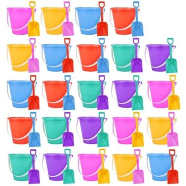 Imagem de Balde de areia de 12 cm com pás, balde de água para diversão na praia, ótimo acessório de festa de verão com conjunto de fitas de cartões postais