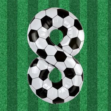 Imagem de Balão de futebol número 8 de 101 cm, tema de futebol grande, decoração de aniversário de 8 anos para festas esportivas infantis