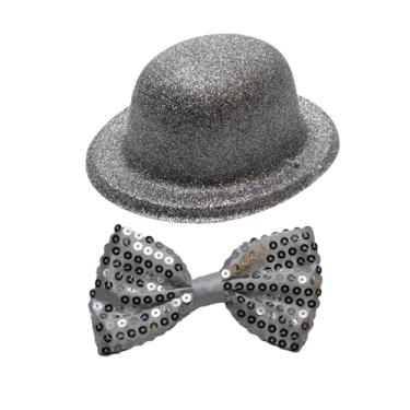 Imagem de Mini Chapéu Glitter Mais Gravata Borboleta Brilhe No Carnaval Prata