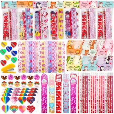 Imagem de Conjunto de 28 artigos de papelaria de Dia dos Namorados com cartões - presentes de Dia dos Namorados para crianças, lembrancinhas de festa de troca de sala de aula, enchimentos de sacolas de brindes