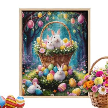 Imagem de Quebra-cabeça de coelhinho da Páscoa, 70 x 40 cm, vibrante jogo desafiador - coelhinho de páscoa - para atividades em família, decoração de casa, casa de fazenda, arte de parede
